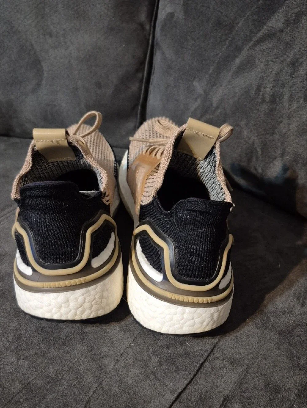 adidas Beige and Black Knit Running Sneakers